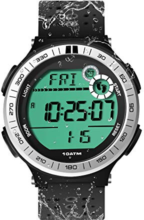 TEKMAGIC 10 ATM Étanche Montre-Bracelet Sport Podomètre pour Hommes Garçons Montre de Plongée sous-Marine avec Fonction de Chronomètre de Tour et Réveil, Format 12/24 Heures Sélectionnable