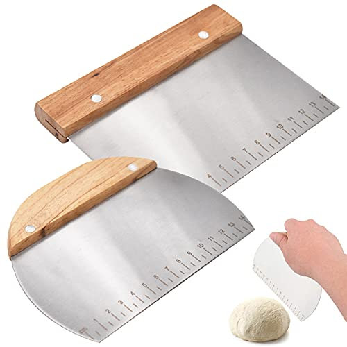 DBAILY Teigschaber aus Edelstahl mit Holzgriff, Mehrzweck-Teigschneider, Lebensmittelqualität, Grillschaber, Zerkleinerer für Brot, Gebäck, Kuchen, Pizzaschneiden, 2 Stück