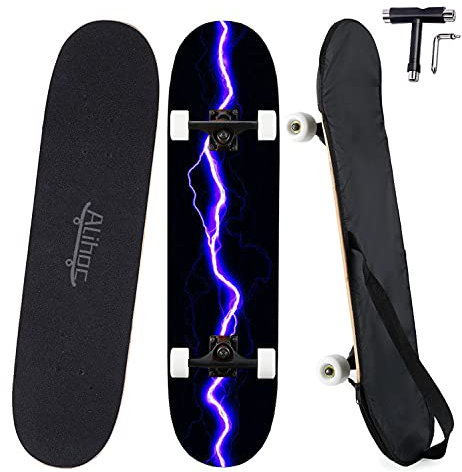 Skateboard standard da 31 pollici con 7 strati di superficie in legno di acero, adatto a bambini, adolescenti, adulti, principianti e professionisti. Portata massima 150 kg-Lilla Lightning