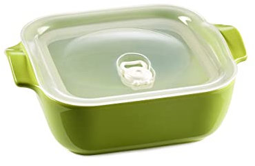ESPRIT DE CUISINE - Plat À Four Carré En Céramique - Avec Couvercle Hermétique - Poignées ergonomiques - Émail Résistant Aux Rayures - Made In France - 1,8L - 24x19,6x8cm Extérieur - Citron Vert