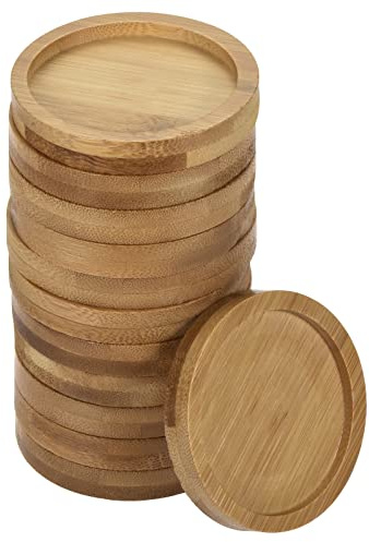 sourcing map Platillos para Maceta 12uds, Plato Planta de 6,5cm Diámetro Exterior, Bandeja de Goteo de bambú Redonda de Flores para Interiores