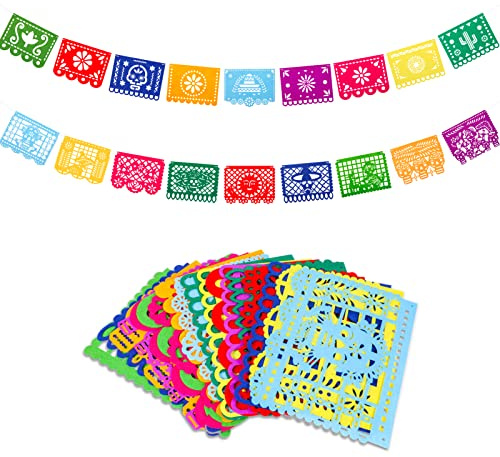 Qpout 2pcs Mexicain Fiesta Party Feutre Bannière Dia De Los Muertos Jour des Morts Fiesta Bannière Suspendue Cinco de Mayo Papel Picado Fiesta Bannière Cino de Mayo Décorations de Fête