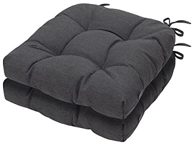 Magpie Fabrics 19x19 Tufted Seat Cushion 2 Pack, U-Shaped Patio Cushions with Ties, Outdoor/Indoor Chair Pads Waterproof for Dining Garden Balcony Office - Dark Gray