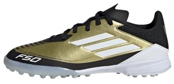 adidas Unisex F50 League Messi Football Boots Turf Fußballschuhe, Gold Metallic/Cloud White/Core Black, 38 EU
