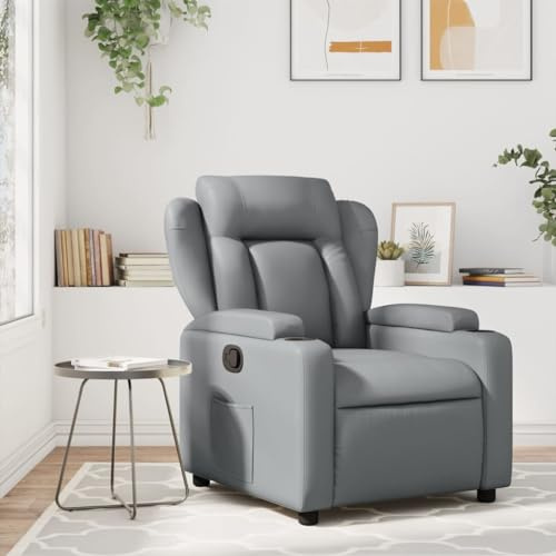 Festnight Sillón Masaje Reclinable Sillón Masaje Eléctrico Sillon Relax Reclinable Sillon Reclinable Manual Sillón Relax de Cuero Sintético, con Prácticos Portavasos y Bolsillo #1, Gris