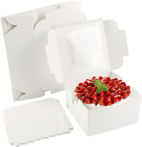 Esmula Caja de transporte para cupcakes (25 unidades, con ventana de PVC, 20 x 20 x 10,5 cm), color blanco, YCDE-Dangaohe25p8inWht