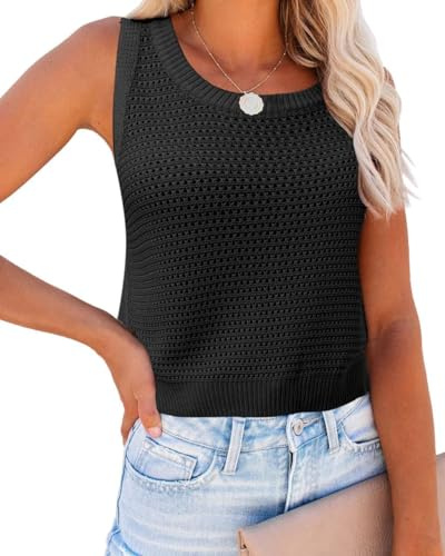 Saodimallsu Camiseta de Tirantes de Punto Calado sin Mangas con Cuello Redondo para Mujer