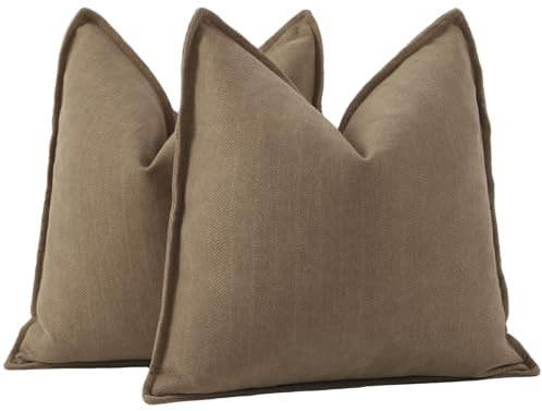 Madizz 2er Set Schlicht Chenille Kissenbezügen Weiche dekorative Kissenbezüge für Sofa Schlafzimmer Kissenhülle Braun 50x50 cm Quadrat
