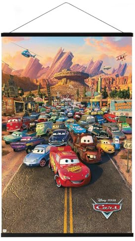Póster de Cars Pixar (motivo principal – todos los personajes – Rayo McQueen & Friends) (tamaño: 61 cm x 91,5 cm) (póster y listones magnéticos)