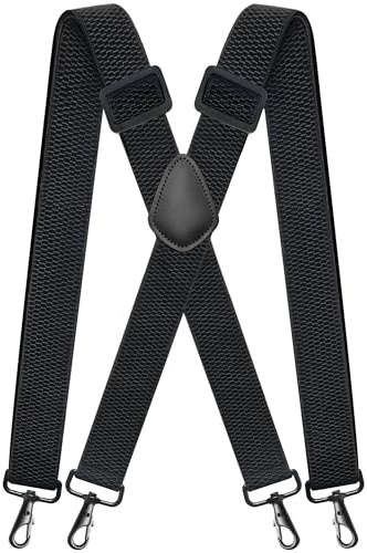 Hosenträger für Herren Extra Stark mit 4 robusten Karabiner Verschluss,4 cm breit Passform für Damen Herren Einheitsgröße Einstellbar Elastisch Hosenträger für Arbeitshose Motorradhose X Style Schwarz