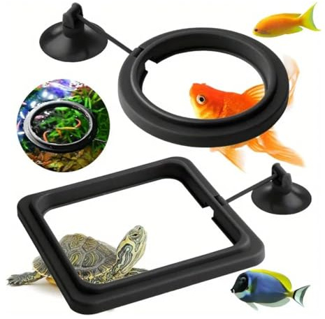 SGERUFZ 2 PcsAnello Dispenser Cibo Pesce Nero Accessori per Acquario e Serbatoio Tartaruga Cerchio per Guppy Betta Pesci Rossi