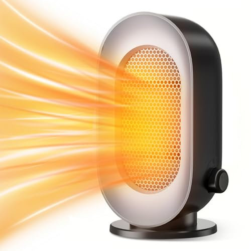 Wholede Heizlüfter Energiesparend, PTC-Heizlüfter Leise Keramik Heizung Einstellbare Konstante Temperatur, Tragbare Heizlüfter klein, Überhitzungs- & Kippschutz, für Büro, Heim, Schlafsaal (Schwarz)