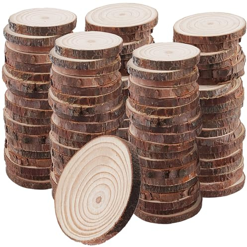 PUCSIQ 100 stycken 4–5 cm diameter, träskivor runda, små, 5 mm runda trädskivor, träplattor för målning, omålade träcirklar för gör-det-själv pyssel underlägg bröllop, jul
