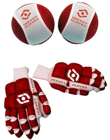 HockeyPlayer L'Estel Skates Pack of Hockey Player Protections Roller Skates – Pair of Mesh Gloves and Knee Pads – Washable Net Fabric (Red/Maroon with White, XS)