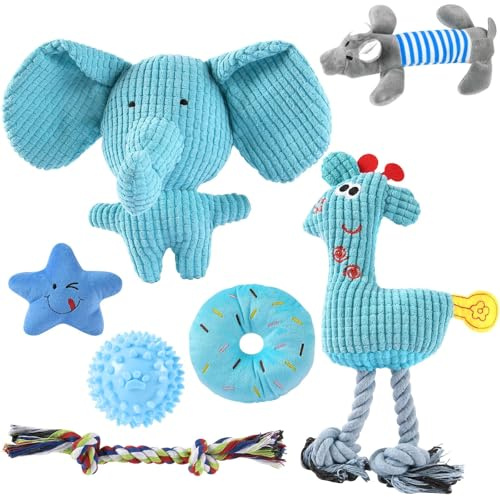 AMFUN Giochi per Cani, Set di 7 Giocattoli da Masticare per Cuccioli, Confezione Giocattoli di Lusso per Dentizione di Cani di Piccola, Cotone Naturale e Non Tossico