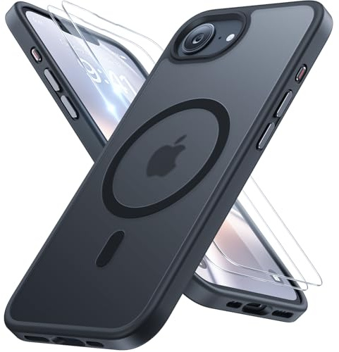 Miracase for iPhone 16e case & iPhone 17e Case for MagSafe [with 2×9H+ Screen Protectors] TOP Military-Grade Protection Shockproof with Velvet Touch for iPhone 16e/17e Phone Case 6.1, Matte Black