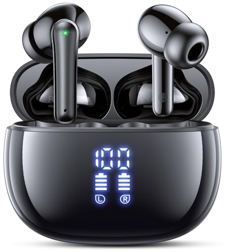 ZIUTY Bluetooth Kopfhörer,Kopfhörer Kabellos Bluetooth 5.3 In Ear Kopfhörer mit 2 ENC Noise Cancelling Mic,48 Std Spielzeit LED Anzeige,HiFi Stereo,IPX7 Wasserdicht Kabellose Kopfhörer-Schwarz