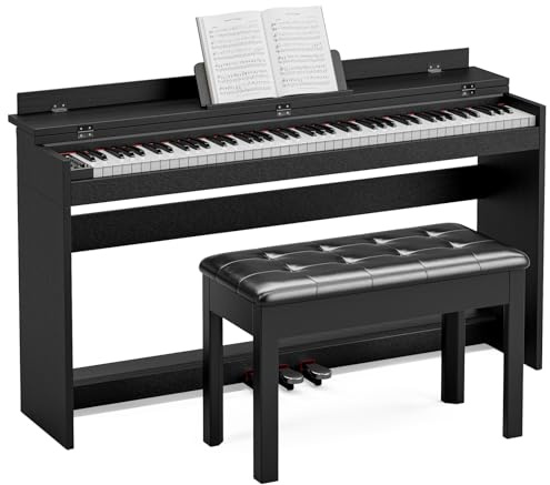 88 Key Weighted Full Size Digital Piano Keyboard,Triple Pedal& Dust Cover Design,Hammer Action Electric Piano Includes Duet Piano Bench,Black