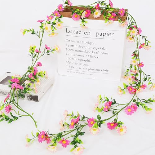 KASESSS 210cm Fiori Finti da Esterno, Fiori Finti per Decorazioni, Piante Finte per Decorazioni, Realistiche Fiori Artificiali Corona di Margherite per Matrimonio, Festa, Soggiorno, Balcone, Rosa