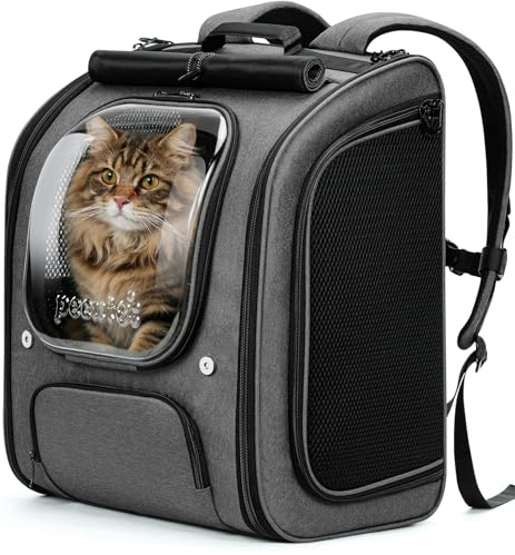 pecute Katzenrucksack Bubble Haustier Rucksack mit Netzfenster, Tragbare und Faltbare Katzentasche, Atmungsaktive und Leichte Hundetasche für Hunde Katzen Haustiere, Grau (48 * 38 * 28cm)
