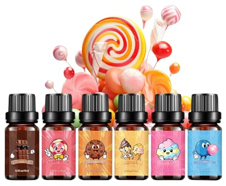 Juego de aceites aromáticos difusores - Aromaterapia de 6 piezas | Fragancias inspiradas en dulces de 10ml, ambientador, jabón, fragancia para habitación, Perfume de relajación para mujeres, fiesta en