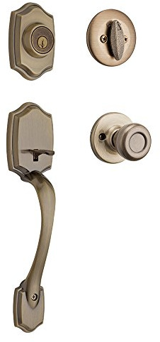 Kwikset 96870-098 Belleview Single Cylinder Handleset with Tylo Knob Featuring SmartKey Security in Antique Brass