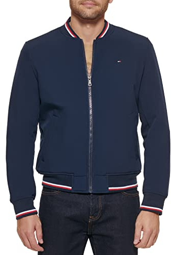 Tommy Hilfiger Men's Lightweight Varsity Rib Knit Bomber Jacket, midnight soft shell, XX-Large