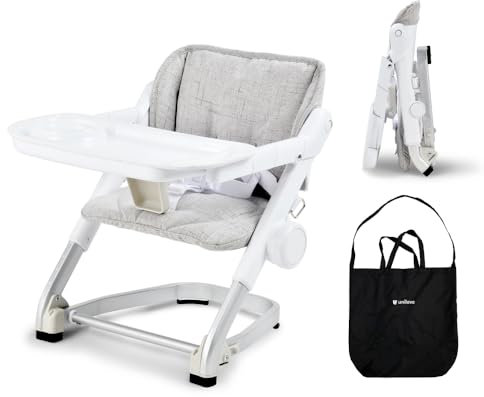 Unilove Feed Me 3 en 1 Silla Alta de Viaje y Asiento Elevador para Bebés y Niños Pequeños - Transicional, Compacto y Se Adapta a Cualquier Silla, Bandeja Giratoria, Shadow Gray