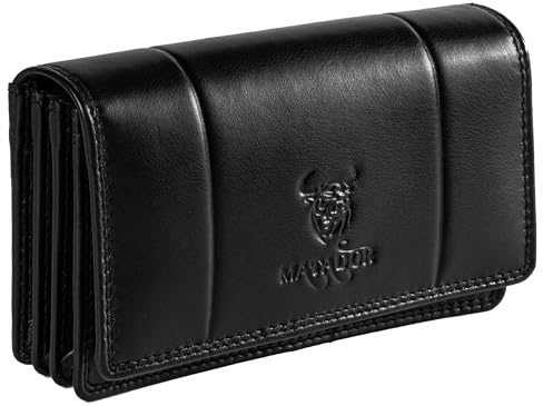 Matador Damengeldbörse aus Echtleder mit RFID-Schutz durch den TÜV geprüft | Damengeldbörse mit Geschenkbox | Geldbörse für Damen mit großer Kapazität | Kartenhalter für 12 Karten, Nappa schwarz,