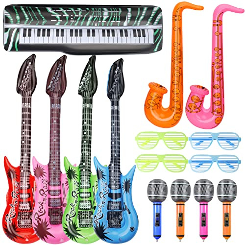 LNCOJOLM Ballons d'instruments de musique gonflables pour fête disco des années 70 et 80, accessoires de cabine photo, guitare, saxophone, microphone, Halloween, carnaval, fête d'anniversaire,