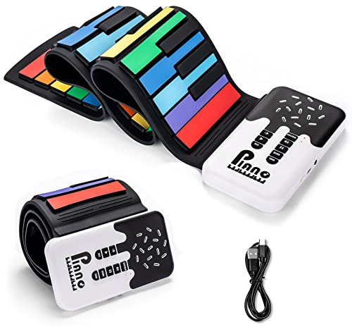 POGOLAB 49 Keys Roll Up Piano Keyboard, Portable Keyboard Piano, 8 Tones, 6 Educational Demo, Silicone Folding Piano Keyboard Rechargeable, Foldable Digital Electric Piano for Beginners