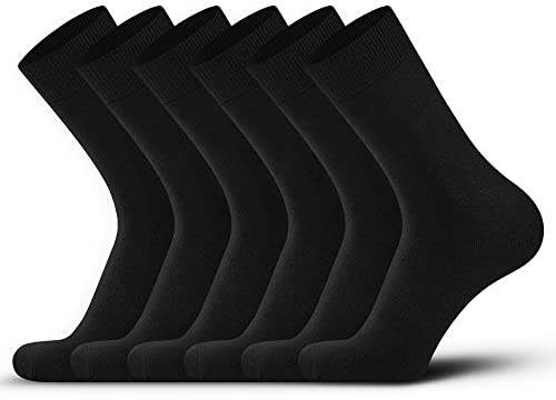 DarkCom Mens Dress Socks, Black Socks for Men, Seamless Cuff, Plain Colors, Classic Cotton Polyester Socks - Reinforced, Cozy 6 Pack 13-15