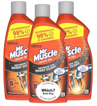 Mr Muscle Drain Unblocker, Drain Cleaner Power Gel, 1 Litre (Packaging May Vary) (Pack of 3)