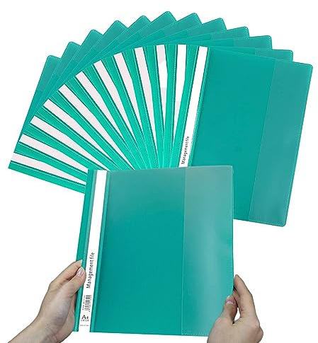 12 carpetas A4 de cartón A4, carpetas rápidas de cartón A4 de plástico con tapa frontal transparente, carpeta para documentos, carpeta para organizar documentos