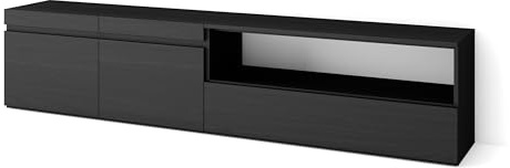 Skraut Home | Mobile TV Soggiorno | Ampio spazio a disposizione | 200x45x35cm | Per TV fino a 80 | Mobile Soggiorno | Stile moderno | Nero