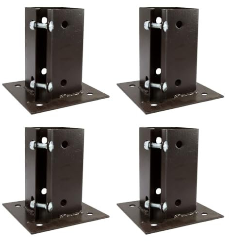 4 x Fence Post Holder 90mm posts Support Bolt Down Shoe Anchor Clamp Grip Brown for 90mm x 90mm posts (3.5) Eliza Tinsley Swiftpost, Pack of 4