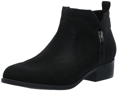 TOMS Women's Dahlia Ankle Boots, Black Suede/Heritage Canvas, 7.5, Low Heel – Dual Side Zipper Booties for Women