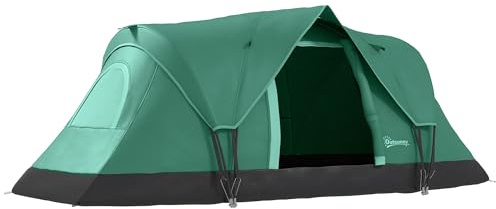 Outsunny Tienda de Campaña Familiar para 5-6 Personas Tienda de Acampada de Túnel Impermeable 3000mm+ Tienda de Camping con Bolsa de Transporte y Gancho para Pescar Senderismo 455x230x180 cm Verde