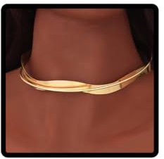 Danshinbow Goldenes Metallhalsband, offener Kragen, kreisförmig, asymmetrisch, Schmuck für Damen und Mädchen, Metall