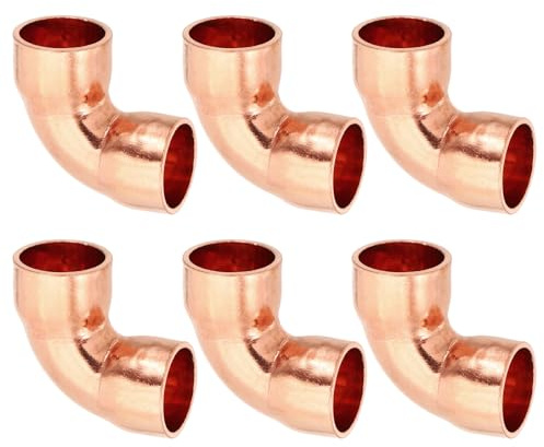 PATIKIL Raccordo in Rame a Gomito da 1/2 Id e 1mm Spessore, 6pz Raccordo per Tubo in Rame Puro 99,9% Raccordo per Tubo a Raggio Corto con Connessione a Saldare per Hvac