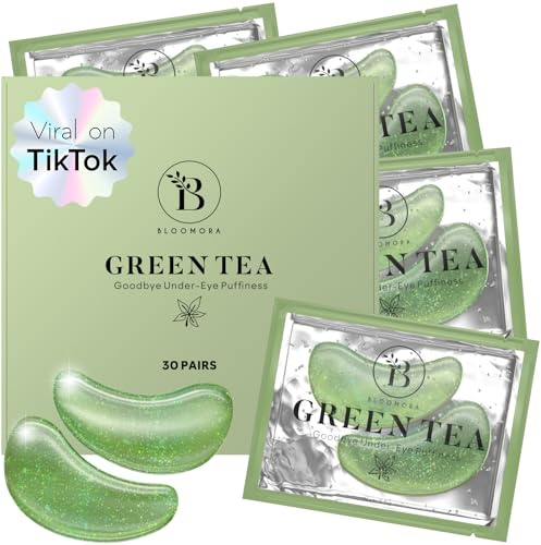 BLOOMORA Grüner Tee Augenpads (30 Paare) - Eye Pads mit Niacinamid & Hyaluron - Augenpads Gegen Augenringe - Augenringe Entfernen - Eye Patches