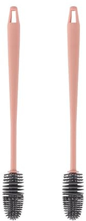 Spazzola per bottiglie in silicone con manico lungo, spazzola per pulizia elettrodomestici da cucina,per bottiglie, beute, vasi e vetreria, rosa (confezione da 2)