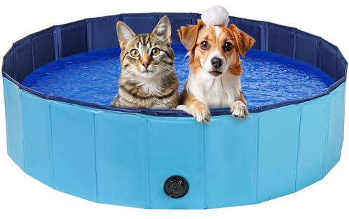 DASBET Foldable Dog Paddling Pool PVC Collapsible Dog Swimming Pool - Portable Pet Wading Pool for Dogs & Puppies - Indoor & Outdoor (120 cm D x 30 cm H)