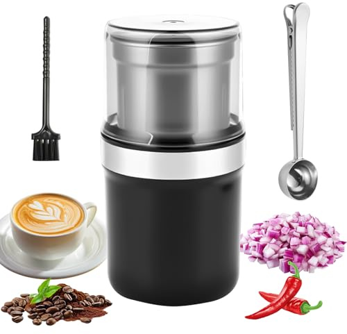 Bizcasa Macina Caffe' Elettrico 200W, Macinacaffè Elettrico per Chicchi di Caffè, Spezie, Semi, Cereali, Noci, 100g, Lame e Contenitore in Acciaio Inox Lavabile, Macina Spezie (A)