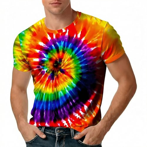 Generico Maglietta Unisex Batik – Magliette Colorate per Uomo e Donna – Tie-Dye – Abbigliamento Hippie – Maglietta Neon in Cotone