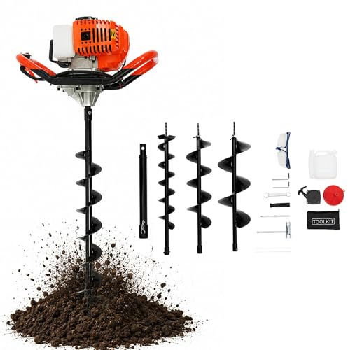 HUOMMGS Ahoyadora Gasolina | 52CC | 1460W | 2 Tiempos Motor | 100/150/200mm Broca | CDI Encendido | Barrena Para Tierra Compactadora De Tierra Ahoyadora Manual Ahoyador Para Granja, Huerto