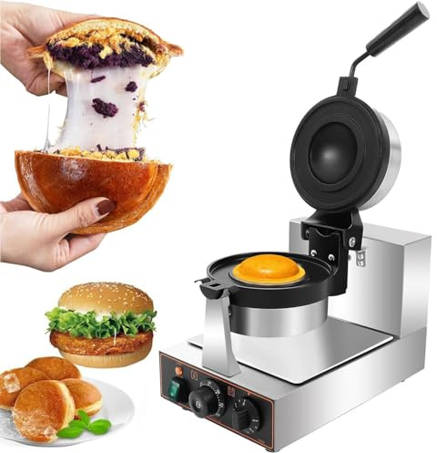 WOTZOV Piastra Doppia per Waffle per Hamburger E Waffle per Gelato, Pressa Elettrica Antiaderente per Panini, Pressa Professionale per Hamburger per Cucina Domestica, Panetterie E SN，SingleHead