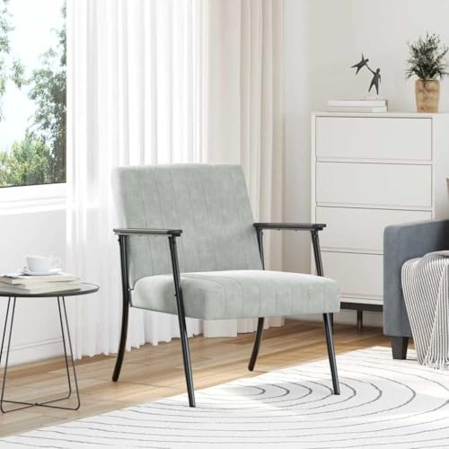 Kaloriko Poltrona in velluto grigio chiaro con braccioli e schienale, ergonomica, 59 x 75 x 78 cm, per soggiorno, camera da letto, ufficio, relax, club, lettura