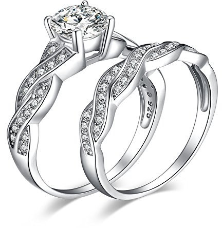 JewelryPalace 1.5ct Zircone Cubique Infini Bague Femme en Argent Sterling 925, Lot de Bague de Fiançailles Femme, Bagues Anniversaire Mariage Promise Alliance Couple Nuptiale Ensembles, Bijoux Femme