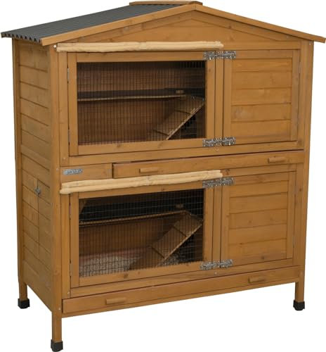 Kerbl Pet Nagerhaus Appartement Pro, 118x61x130 cm, Stall, Holz mit Holzschutzfarbe lasiert, Hasen, Nager, 5 cm hohe Ausziehwanne, wetterfestes Dach